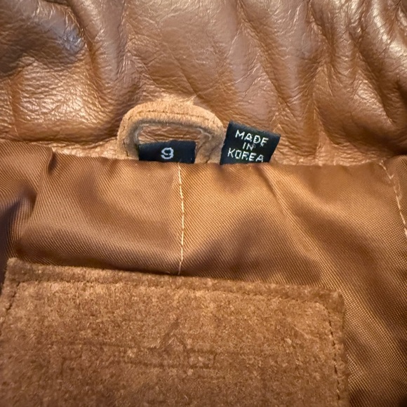 Vintage 1980’s Mixed Blues Leather & Suede Bomber jacket Tan Size 9 - Picture 3 of 9